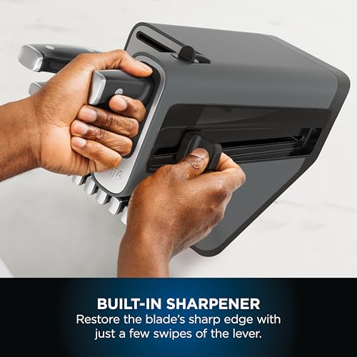 Ninja Foodi StaySharp Knife Block with Integrated Sharpener, 5-Piece Knife Set includes Chef, Bread, Slicing, Utility, Paring Knives, Stainless Steel K32005UK, Black
