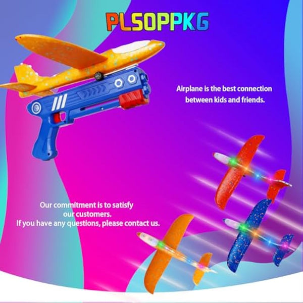 3 Pack Airplane Launcher Toys, LED Throwing Glider Plane, Catapult Aeroplane Toy with Gun, Foam Flying Toy Outdoor Garden Sports Shooting Game,Fun Birthday Gift 4-12 Years Old Kids Boys Girls