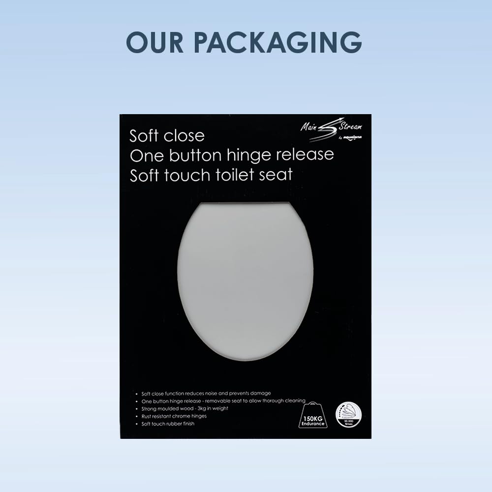 AQUALONA® Luxury Soft Close Toilet Seat - Moulded Wood - Stainless Steel Slow Close Hinges - Click, Lift & Clean Technology (Bamboo Toilet Seat)