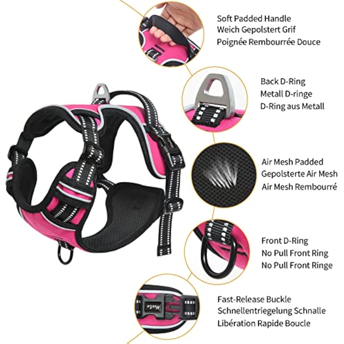 HEELE Dog Harness Dog Harness Small Dog No Pull Harness with Soft Handle Reflective Puppy Harness Adjustable, Rose, S