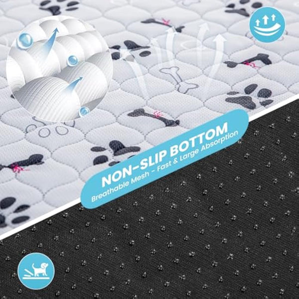 PmakeEorT Puppy Pads Washable, 2 Pack Reusable Dog Training Pads Fast Absorption, Waterproof Dog Mat Whelping Pee Pads for Playpen, Crate, Floor - 104x104 cm
