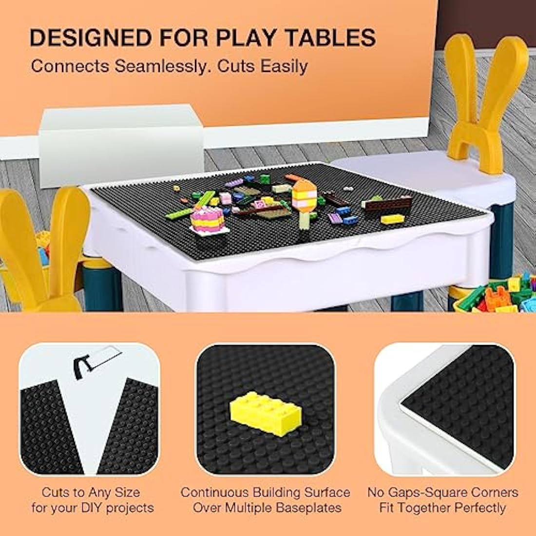 Etarnfly 4 Pack Classic Base Plates,25.5 x 25.5 cm Building Board Baseplates 100% Compatible with All Major Brands,Black