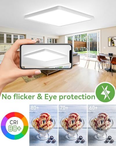 zemty 36W 4200LM 41CM LED Ceiling Light, 3000K/4500K/6500K Bathroom Lights Waterproof, Square Flush Modern Ceiling Lighting for Kitchen Bedroom Living Room Office