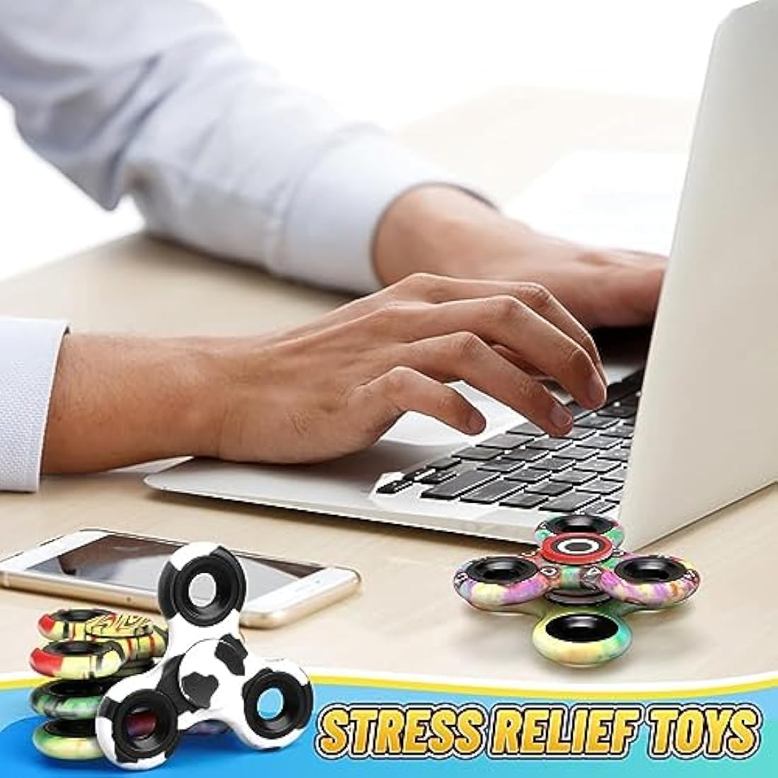 Fidget Spinner Toy Bulk Age 3+ for Kids Adults (12 Pack), Metal Tri-Spinner Fidget Set for Stress Relief, Halloween Christmas Party Favors Supplies Goodie Bag Stuffers Classroom Prizes