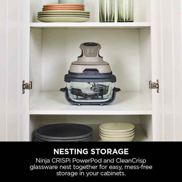 Ninja CRISPi Portable Air Fryer, 3.8L, 4-in-1: Air Fry, Roast, Keep Warm, Recrisp, Space Saving Compact Design, 2x Removable Glass Containers & Lids, 1700W, Cyber Space Blue FN101UKGY