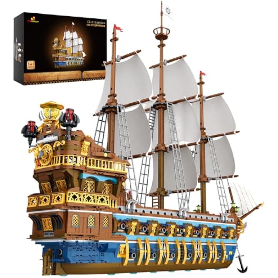 JMBricklayer Pirate Ship Building Blocks Sets, Gorgeous Royal Fleet Model with Tiered Design, 40103 Sail Boats Toys Kits Collection, Gifts for Adults Boys Kids 14+ (3162Pcs)