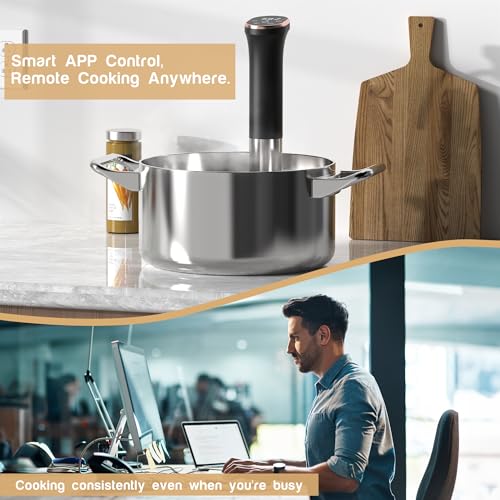 Karinear Sous Vide Machine WIFI 1100W Immersion Circulator with Temperature Time LED Display Stainless Steel Touch Control Silent Style for All Groups