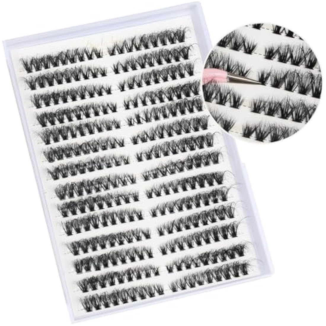 FANDIQ Fluffy Individual Eyelashes Cat Eye Cluster Lashes 252PCS Fluffy Individual Cluster Eyelashes 8-16MM Natural Cluster Lashes Left&Right Fox Eye Lashes Clusters for Beginners(40D)