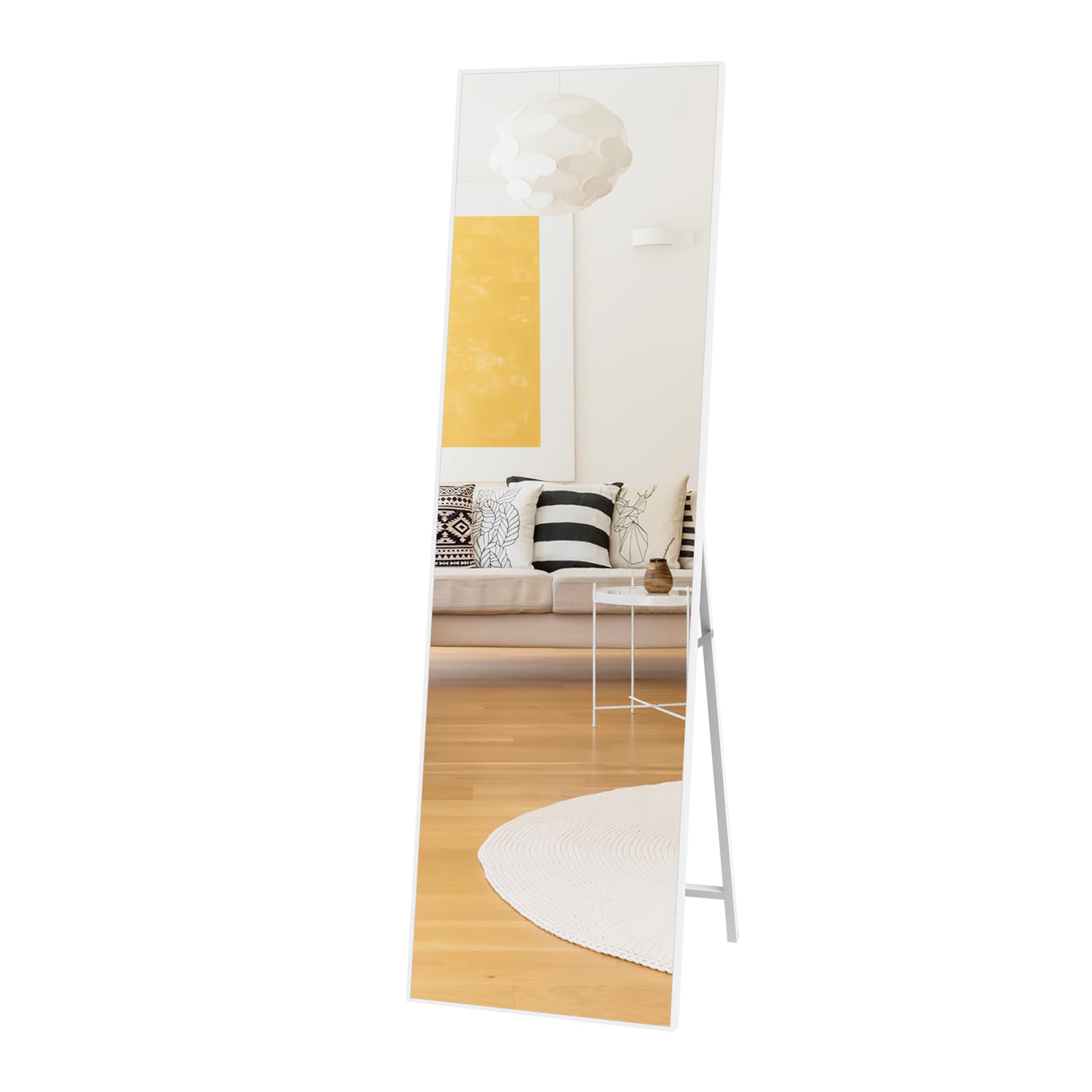 Hoikwo Full Length Mirror 55.12x16.15 inches,Standing Mirror 140x41cm with White Frame for Bedroom, Living Room or Bathroom