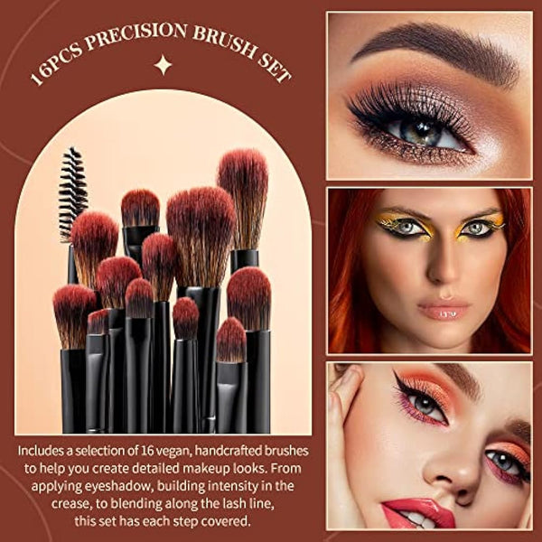 Jessup Make Up Brushes Set Professional 16Pcs Black Precision Collection,Synthetic Hair,Highlight Concealer Eyeshadow Eye liner Blending Spoolie T272