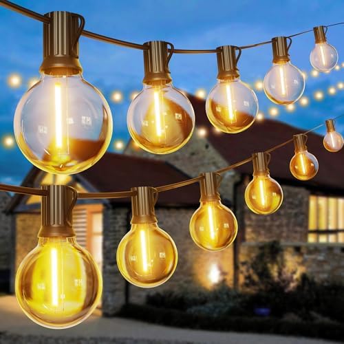 Torkase Outdoor String Lights Mains Powered,110FT/33M G40 Garden Festoon Lights with 56+2 Shatterproof G40 Plastic LED Edison Bulbs Waterproof for Outside Patio Gazebo Pergola Décor Wedding Cafe