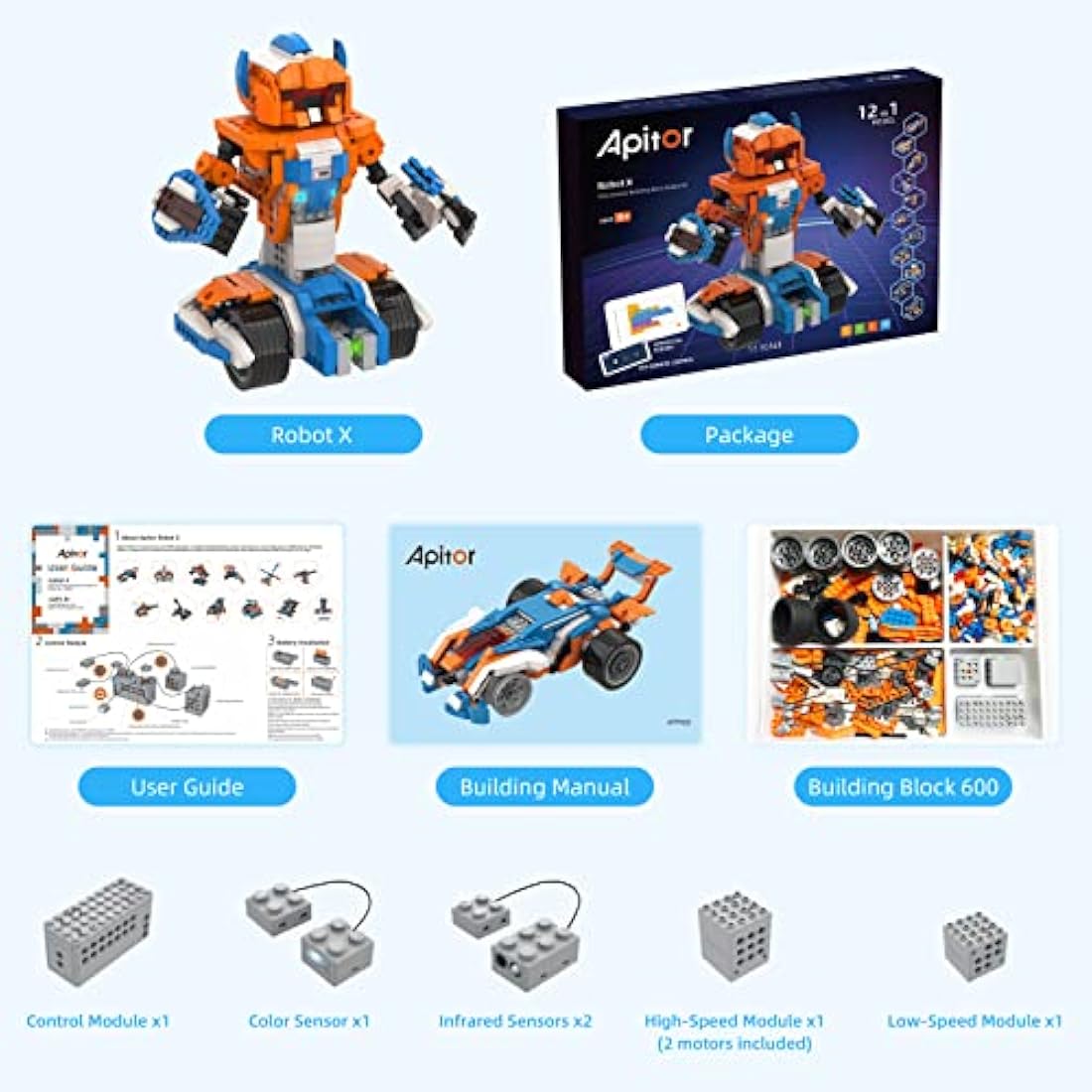Apitor Robot X, STEM Robot Toys for Kids 8-12, Coding Toy for Boys 8+ Year Old Children, STEM Toys, 12-in-1 Robotic Building Kit, Science Kits for Kids, Programmble Gifts for Boys Christmas Birthday
