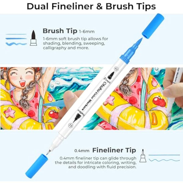 Ohuhu 120 Colours Colouring Pens, Dual Tip Brush Pens Felt Tip Pens, Art Markers with Fineliner, for Kids Adults Colouring Book Drawing Calligraphy Sketching Journal, Maui - Carrying Bag