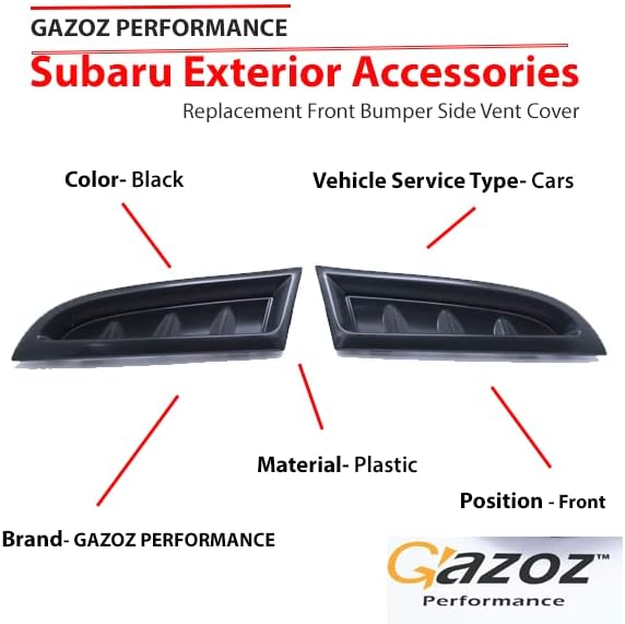 GAZOZ PERFORMANCE Exterior Accessories - Replacement Front Bumper Side Vent Covers RH+LH for 2006-2007 Impreza WRX STI, 06 07 STi GDF - Black Prime