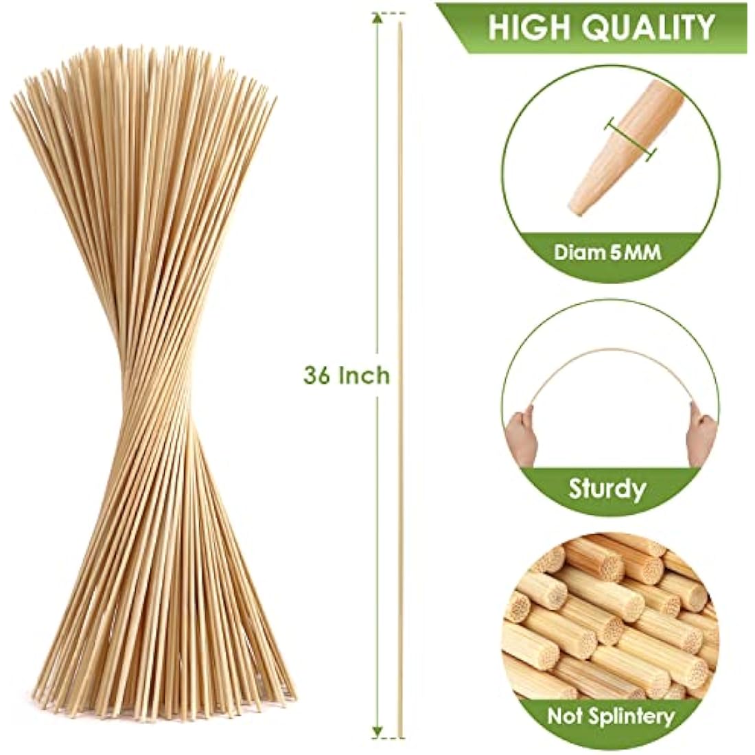 120 PCS Marshmallow Roasting Sticks 90CM 5mm Thick, 36 Inch Extra Long Heavy Duty Bamboo Smores Skewers, Wooden Barbecue Forks Roaster for Hot Dog Kebab Sausage Campfire Fire Pit Camping Cooking Party