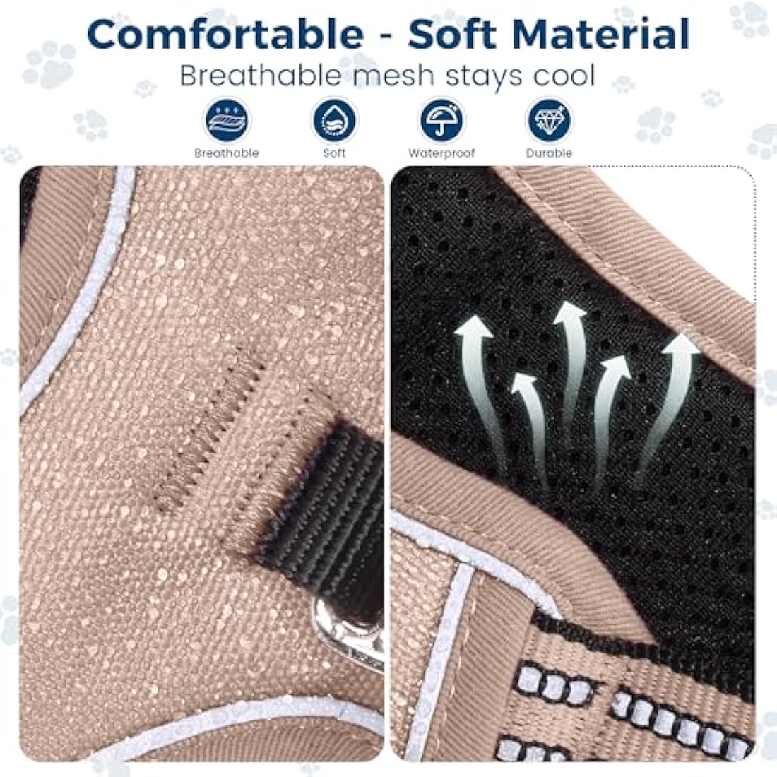 Funfox Dog Harness Medium No Pull, Adjustable 2 Clips Anti-Pull Vest with Practical Handle, Breathable Padded Pet Harness Designed for Small/Large Breeds, Reflective Training Walking Brown M