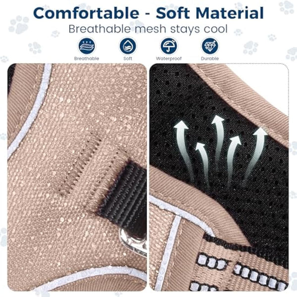 Funfox Dog Harness Medium No Pull, Adjustable 2 Clips Anti-Pull Vest with Practical Handle, Breathable Padded Pet Harness Designed for Small/Large Breeds, Reflective Training Walking Brown M