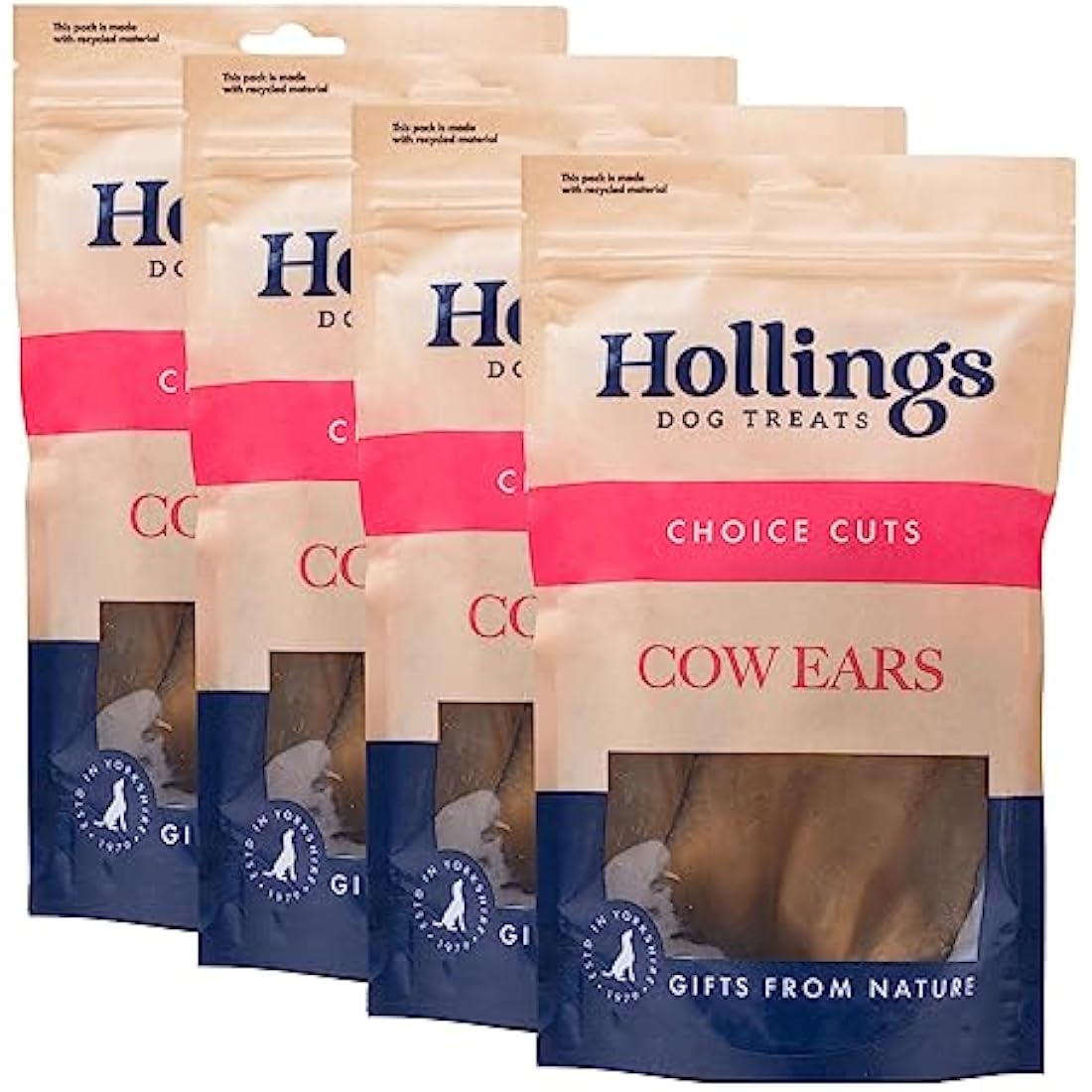Hollings Cow Ears Dog Treats, 100% Natural & Nutritious Long Lasting Chew Treats for Adult Dogs, Grain Free & High in Protein (Pack of 40)