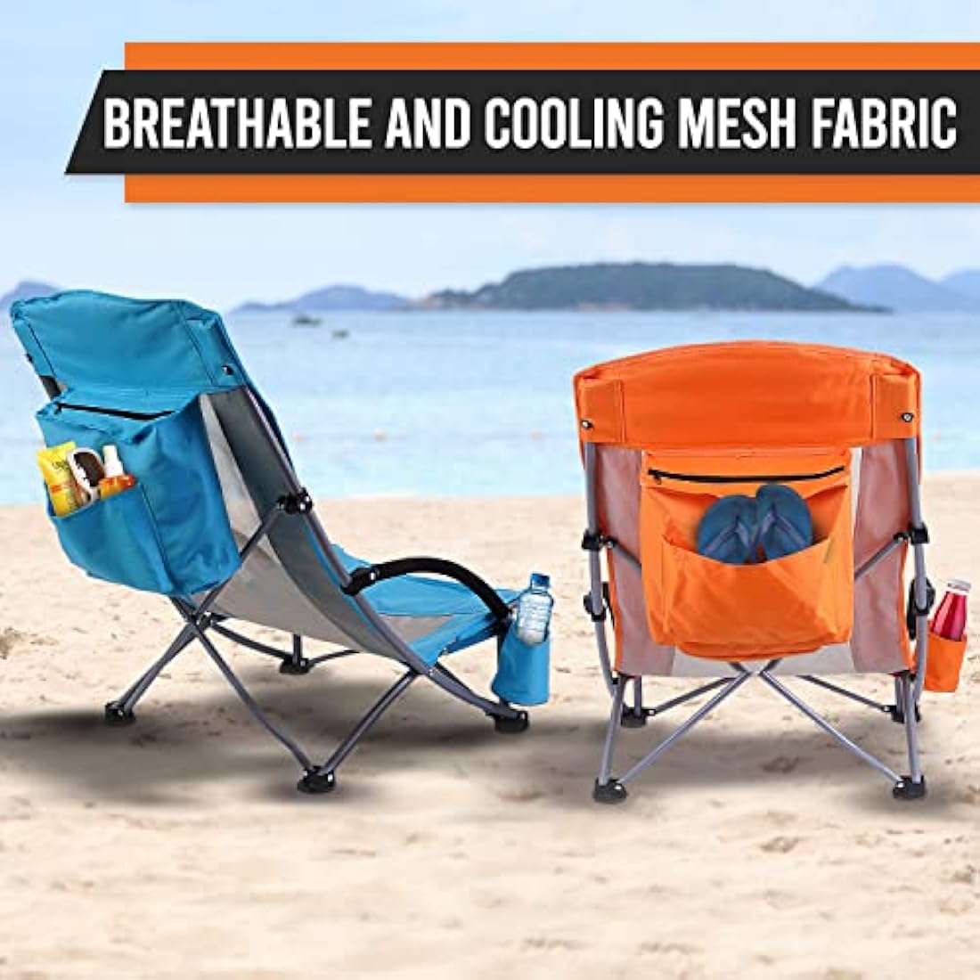 Nice C Beach Camping Chair, Folding Chair w/Cooler High Back, Ultralight Chair with Cup Holder & Carry Bag Compact & Heavy Duty Outdoor, Camping, BBQ, Beach, Travel, Picnic, Festival (1 Of Orange)