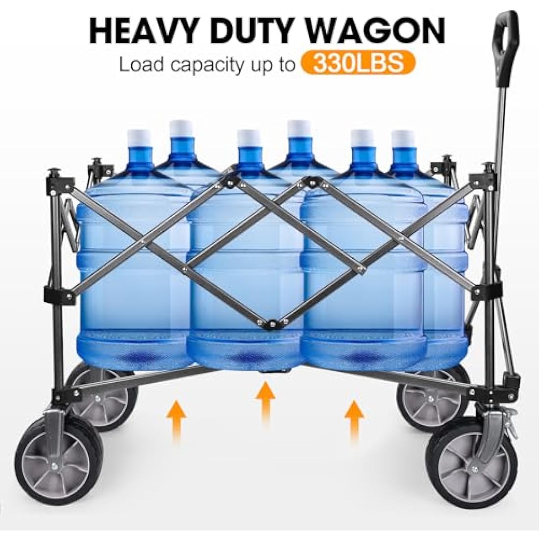 GXCROR Folding Trolley Cart 200L Collapsible Wagon 330 lbs Capacity Heavy Duty Outdoor Beach Wagon with Big Wheels for Camping Beach Garden