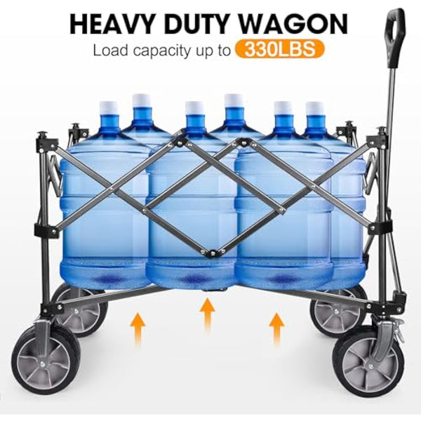 GXCROR Folding Trolley Cart 200L Collapsible Wagon 330 lbs Capacity Heavy Duty Outdoor Beach Wagon with Big Wheels for Camping Beach Garden