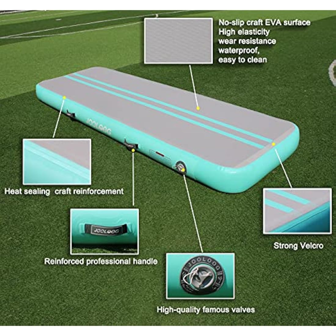 JOOLOOG Premium Air Tumbling Gymnastics Mat 2M 3M 4M 5M 6M Inflatable Air Tumble Mat for Kids Gymnastics Thick 10cm/20cm with 650W Electric Air Pump