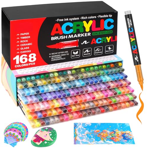 Efimeso 120 Colours Acrylic Paint Pens,Water-Based Brush Markers Paint Pens Acrylic Markers for Rock Painting, Canvas, Wood, Stone, Ceramic, Glass,