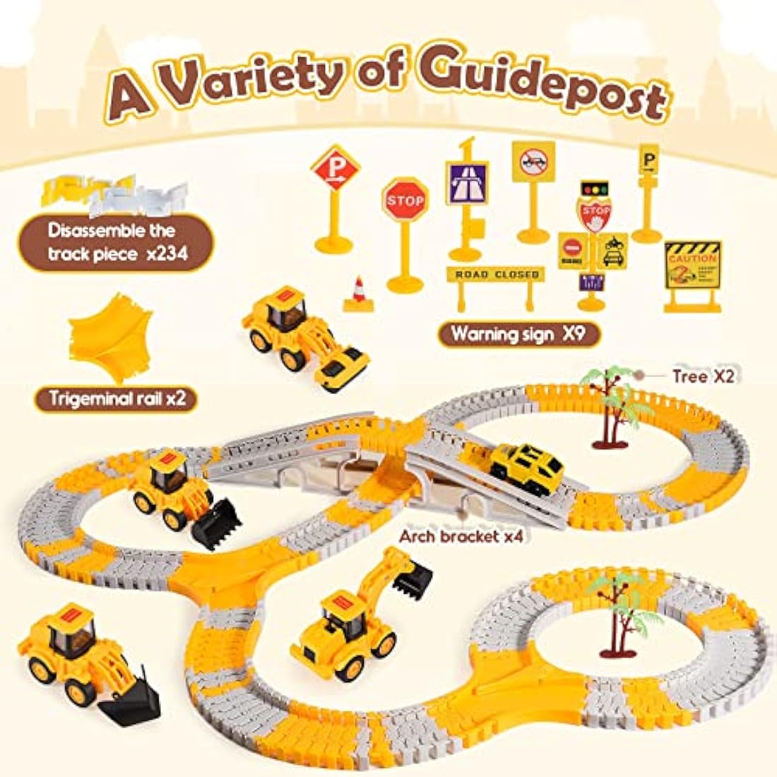 EUTOYZ Toy Cars for 2-10 Year Old Boys,Kids Play Vehicles Construction Toys Boys Digger Car Games Age 2 3 4 5 6 7 8 Easter Gifts Tractor Toys, Yellow-silver, Large Set