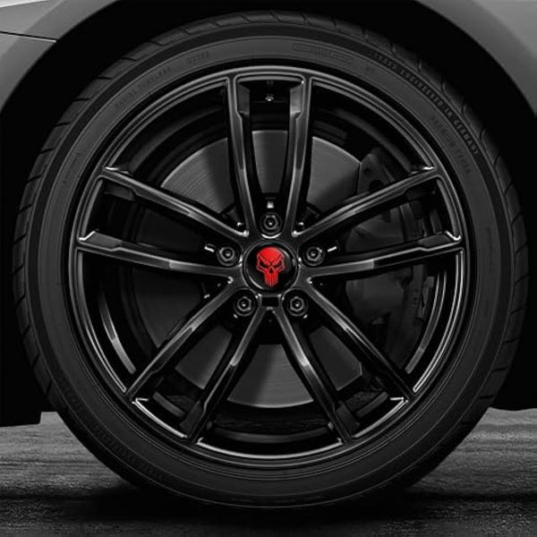 Biomar Labs 4 x 68mm Wheel Centre Alloy Hub Center Caps Compatible with BMW 36136783536 Hubcaps Red Black Skull CB 36