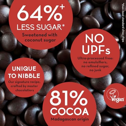 Nibble Simply 1kg Divinely Dark Madagascan Chocolate Chips, 81% Cocoa Mass - Single Origin - Vegan - No Refined Sugar