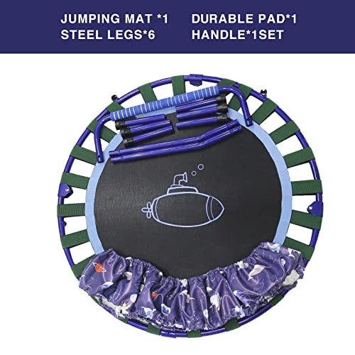 38" Kids Trampoline Mini Trampoline with Exercise Foldable Bungee Rebounder Adjustable Handrail Safety Padded Cover for Indoor Outdoor