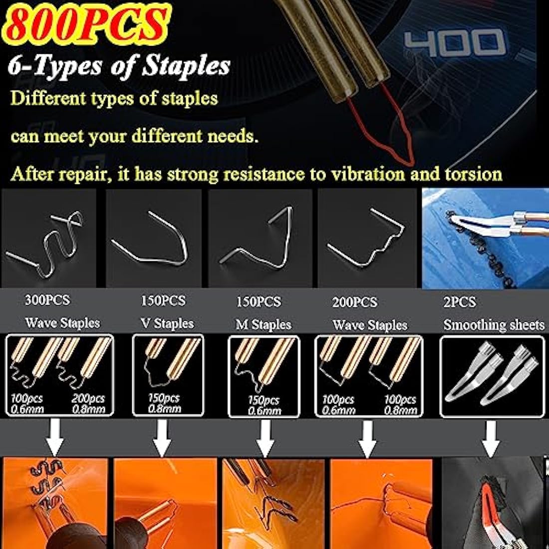 150W Plastic Welding Kit&Plastic Welder,2 in1 Plastic Welder Gun Soldering Kit,Hot Stapler Plastic Welding Car Bumper Repair Kit with 64pcs Plastic Welding Rods&800pcs Staples for Plastic Crack Repair
