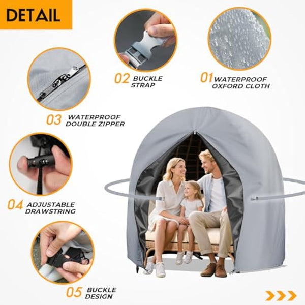 Double Egg Chair Cover - Waterproof, Hanging, 420D Heavy Duty, Oxford Fabric, Windproof, Anti-UV, 230 x 200cm (Grey)