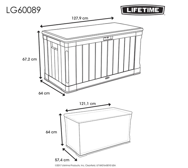 LIFETIME Plastic Wood Grain Textured Storage Box Desert Sand/Grey, 151x72x69 cm
