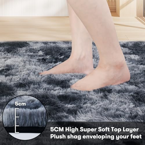 JOJOSEE Rugs Living Room, 160 x 230 cm Grey Area Rug, Anti Slip Soft Fluffy Shaggy Extra Large Floor Carpets Mat for Bedroom, Nursery Bedside (Dark