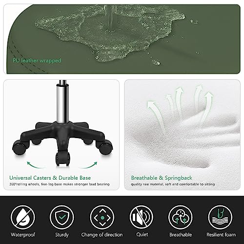 FURWOO Round Rolling Stool with Wheels Height Adjustable Stool Spa Stool for Salon Massage Home Kitchen Dark Green