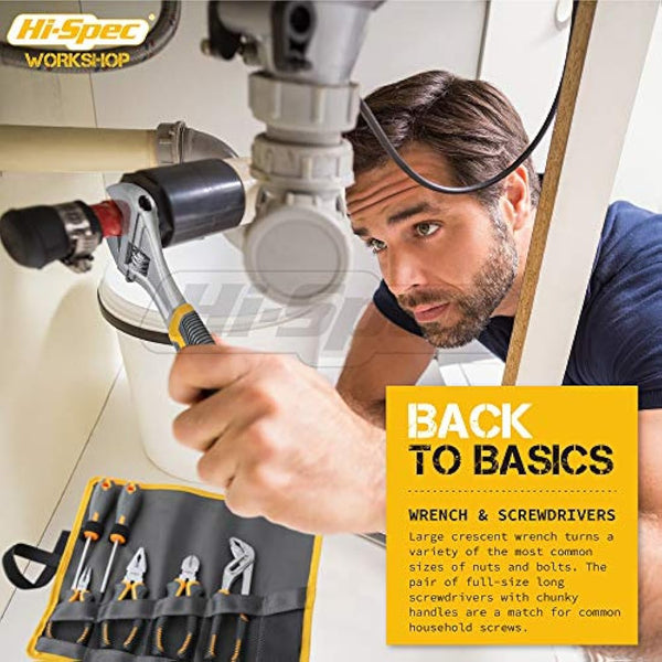 Hi-Spec 7pc Home DIY Repair Tool Kit Set in a Roll Up Toolbag. Compact Household DIY Starter Basic Handyman Tools of Plumber Pliers, Screwdrivers and Adjustable Wrench