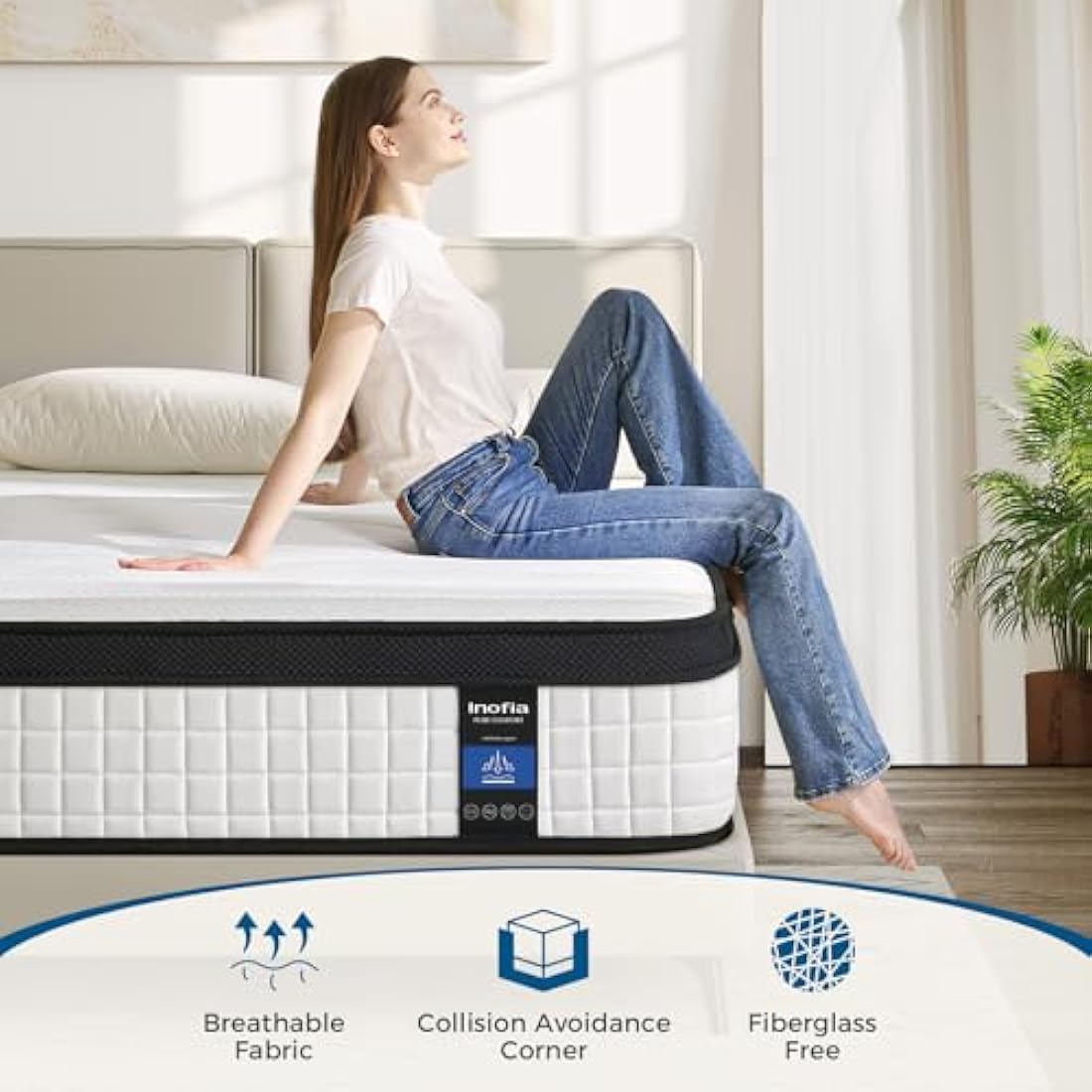 Inofia King Size Mattress, 10.6 Inch Hybrid Mattress with Aeroshield Memory Foam and NexusArc Pocket Sprung,Cozy and Breathable Fabric,The Elegant Collection,King(150×200×27cm)