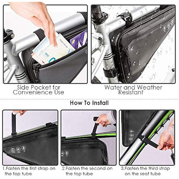 Eyein Bike Triangle Frame Bag, Cycling Waterproof Front Handlebar Bag Strap-On Saddle Pouch Storage Tube Bag with Reflective Stripe for Phone Cash, Repair Tool, Mini Pump Outdoor Sports Riding