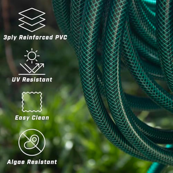 Faithfull 50M (164ft) Reinforced Hose Kit – PVC Garden Hose Pipe with 3 Fittings & Multipattern Spray Gun