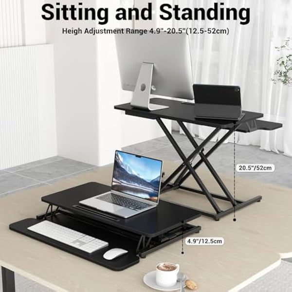 ERGOMAKER Standing Desk Converter, 32"/80cm Wide Height Adjustable Quick Sit to Stand Up Desk Riser for Dual Monitor, Black