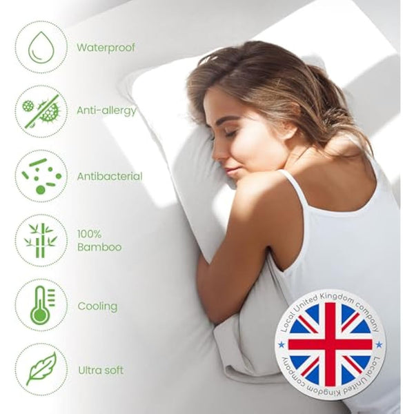 EU King Size Mattress Protector Waterproof 160x200cm – Soft 100% Bamboo Fitted Cover – Hypoallergenic, Naturally Cooling – Bamboo Mattress Protector