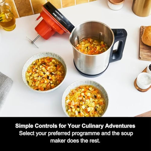 Morphy Richards Compact Soup Maker, Blend & Cook Smooth & Chunky Soup, Smoothies, Black & Stainless Steel, 1 Litre, 900 W, 501021
