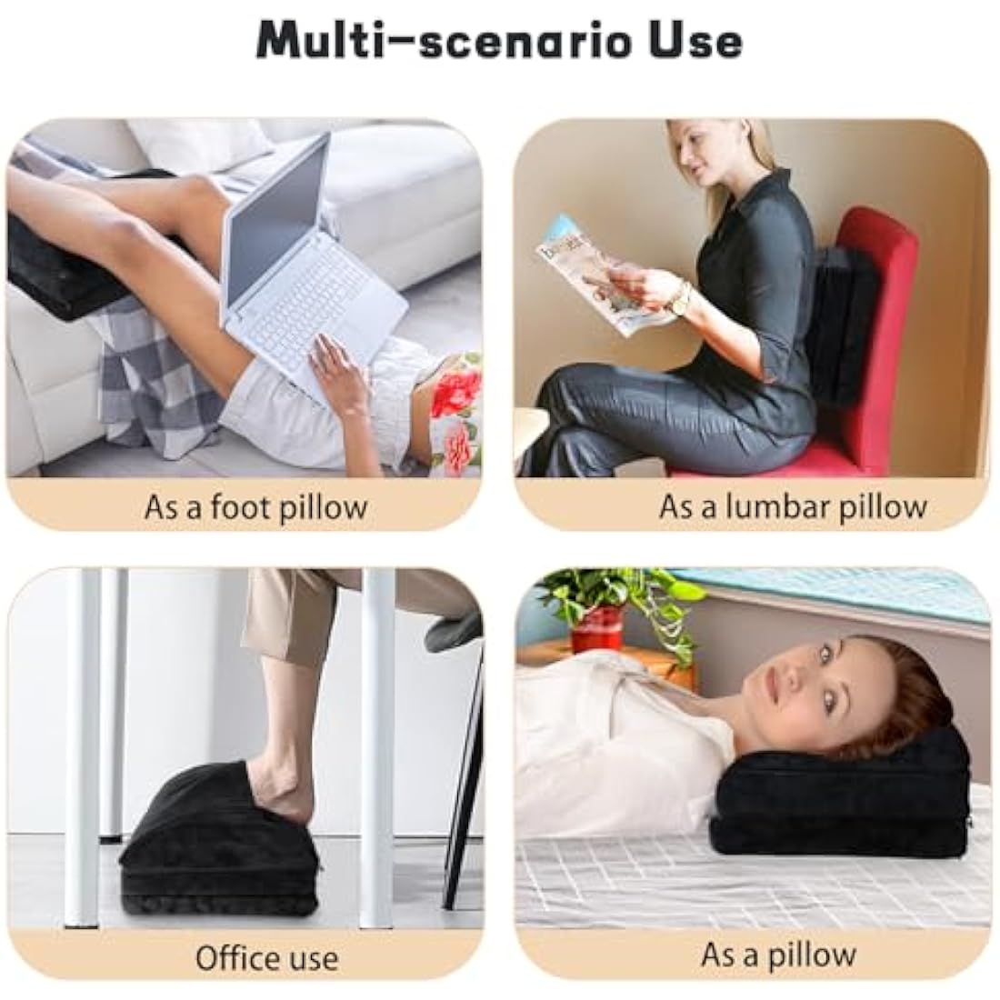 Foot Rest Under Desk, 3 Layer Height Adjustable Foot Stool Under Desk, Ergonomic, Black, Soft Comfortable to Relax Legs and Lumbar, Suitable for Office and Home