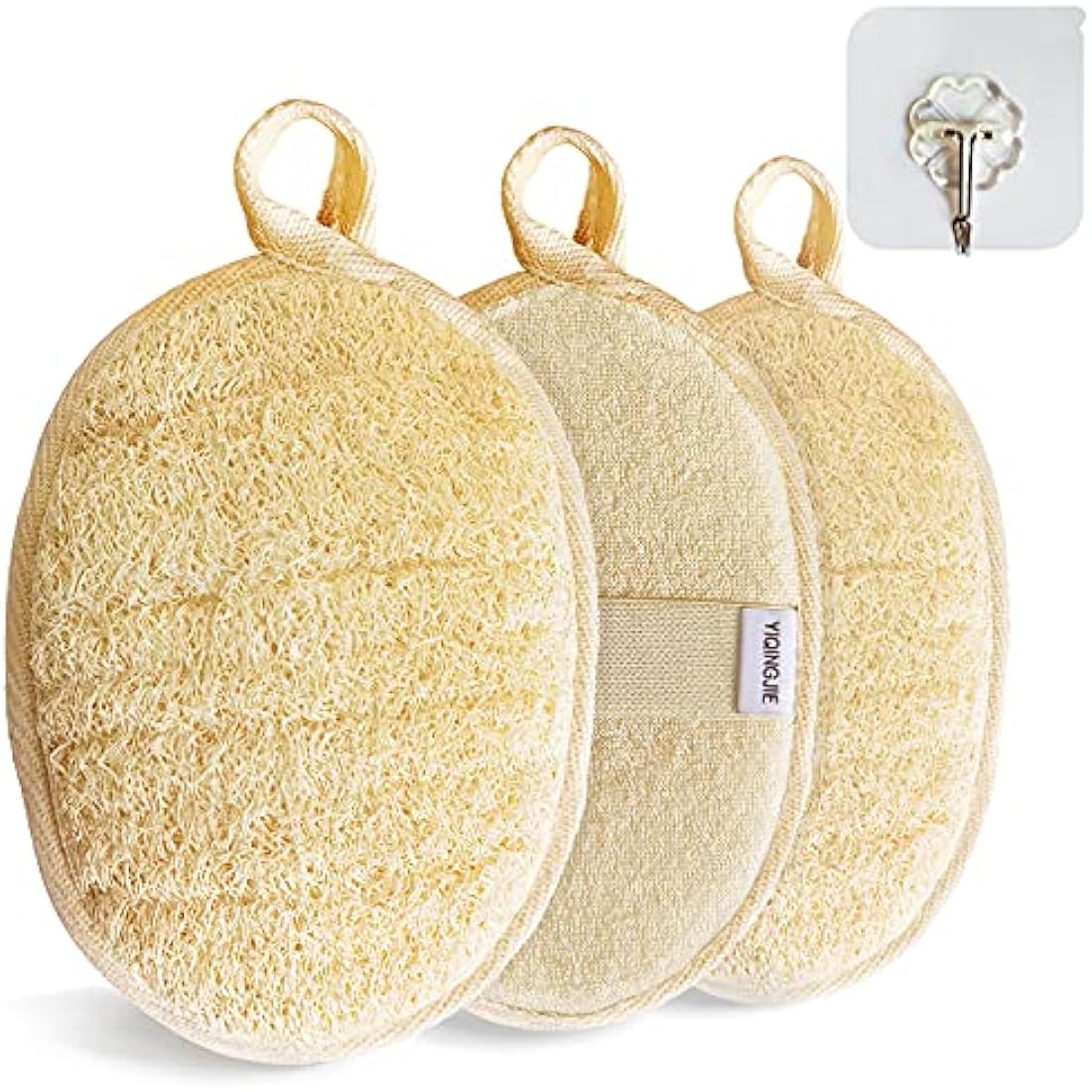 Natural Loofah Sponge Exfoliating Body Scrubber (3 Pack),Made with Eco-Friendly and Biodegradable Shower Luffa Sponge, Loofah for Women and Men, Beige…