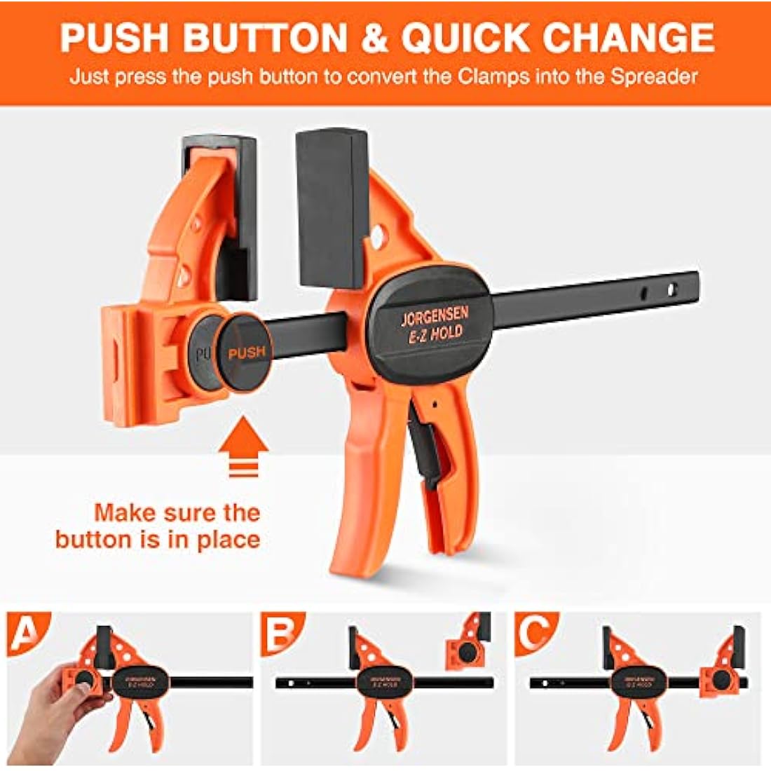 JORGENSEN 150 mm Woodworking Clamps 4-Pack, Splicable to 400 mm Ratchet Bar Clamps, Quick Release Clamp Set, 290 mm Spreader, One Handed Wood Clamp, Max 68 kg Load Limit