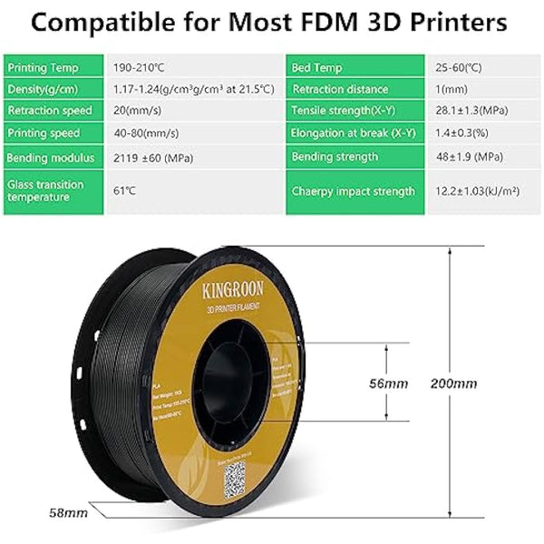 Kingroon PLA Filament 1.75 mm is for the 3D Printer, Filament 3D Printing Materials 10KG 3D Filament Dimensional Accuracy +/- 0.03 mm 3D Printer Filament PLA with Spool Wound Neatly Black pla filament