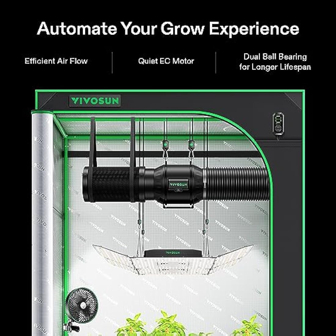 VIVOSUN Duct Fan 150 mm Extractor Fan 693 m³/h with E12 Speed Control Carbon Filter & 240 cm Air Duct AeroZesh T6 Exhaust Set Cooling and Ventilation System for Grow Tent