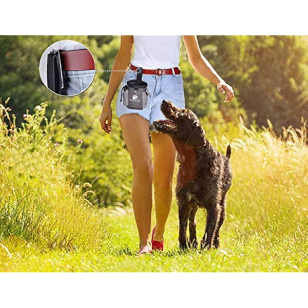 AMZNOVA Dog Treat Bag, Waistband& Belt Clip Free Your Hands to Carry Toys, Kibble and Treats, Lightweight Dog Treat Pouch Bag with Poop Bag Dispenser, Heather Coffee