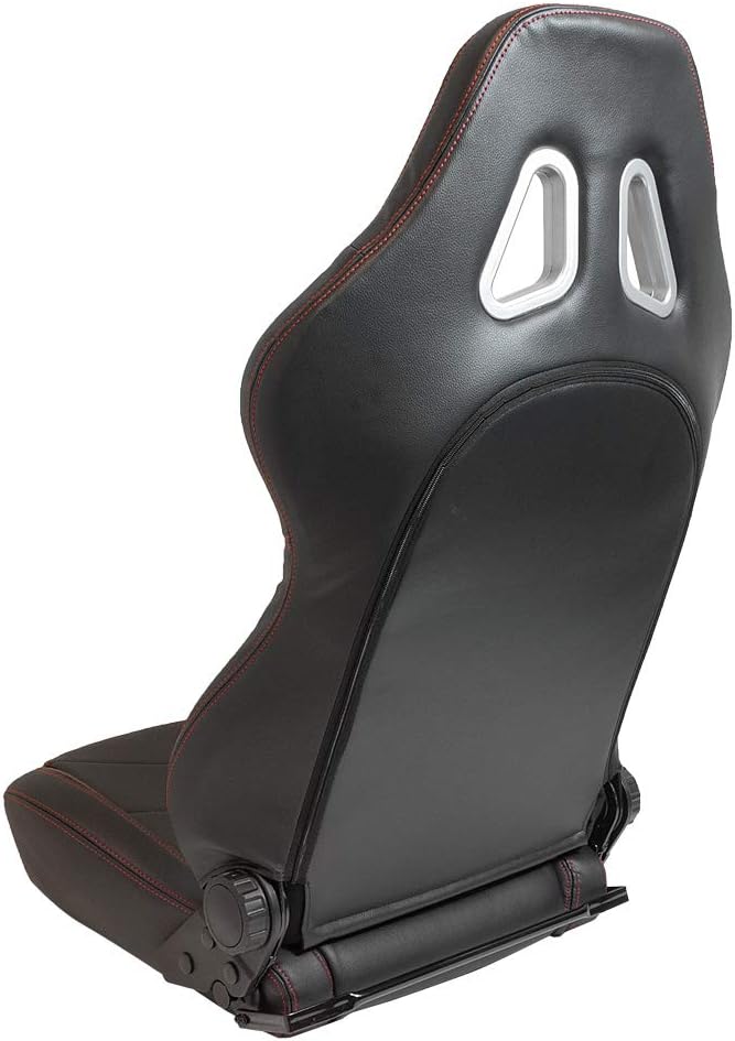 Sport seat 'TN' - Black Synthetic leather + Red stitching - Dual-side reclinable back-rest - incl. slides